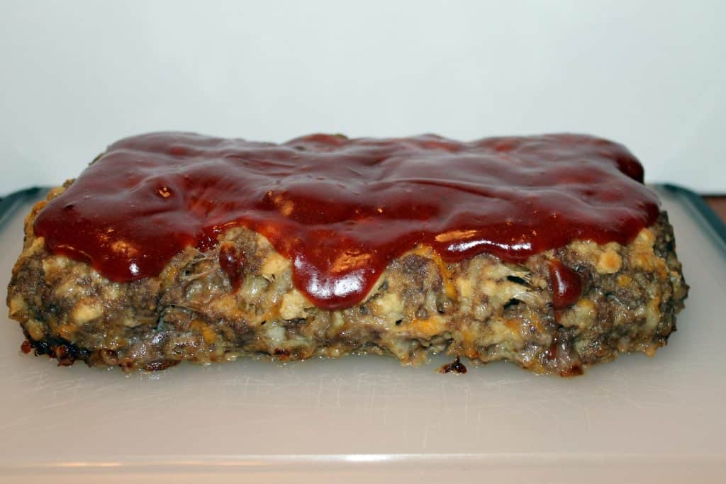 close up image of the cooked meatloaf to show texture