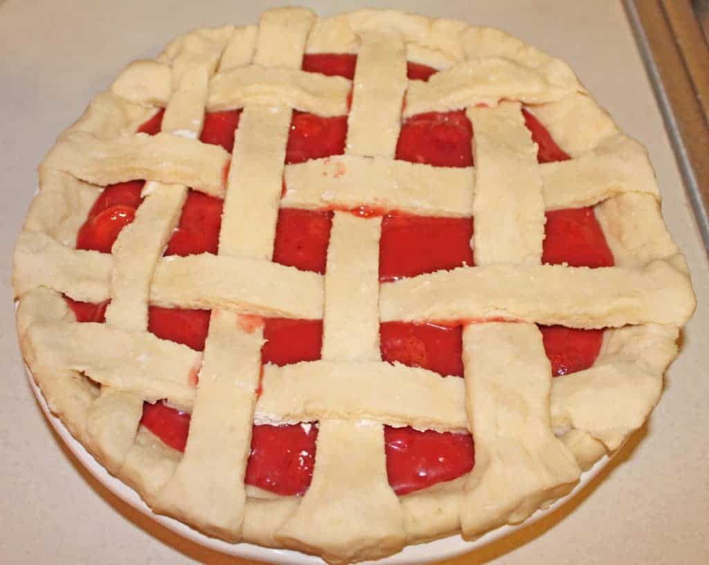 unbaked strawberry pie with a lattice top