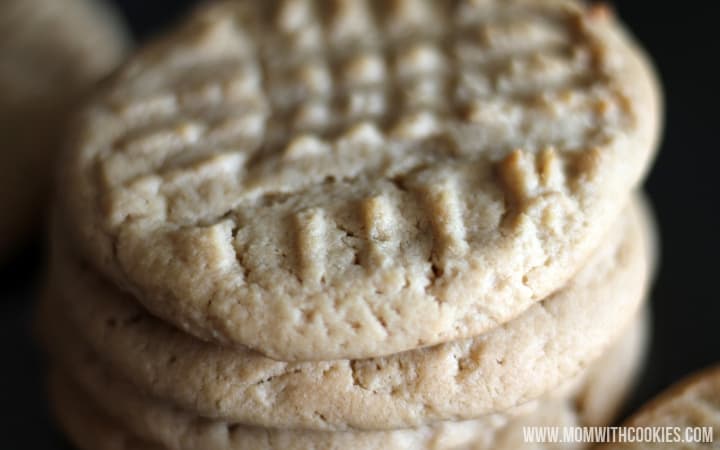 close up image of the peanut butter cookies showing the texture of the cookies