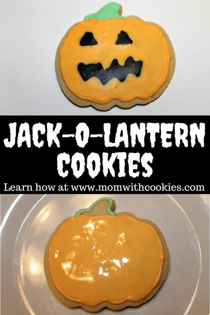 Cookie Decorating: Jack o lantern cookies - www.momwithcookies.com #cookies #cookiedecorating #decoratingcookies #jackolanterncookies #jackolantern #halloween #halloweencookies #halloweencookie #halloweentreats #halloweendesserts #pumpkinshapedcookies