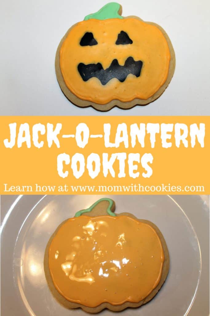 Cookie Decorating: Jack o lantern cookies - www.momwithcookies.com #cookies #cookiedecorating #decoratingcookies #jackolanterncookies #jackolantern #halloween #halloweencookies #halloweencookie #halloweentreats #halloweendesserts #pumpkinshapedcookies