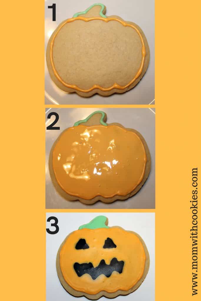 Cookie Decorating: Jack o lantern cookies - www.momwithcookies.com #cookies #cookiedecorating #decoratingcookies #jackolanterncookies #jackolantern #halloween #halloweencookies #halloweencookie #halloweentreats #halloweendesserts #pumpkinshapedcookies