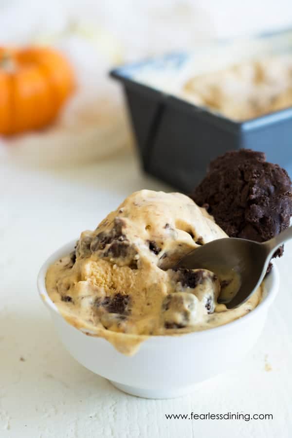 a bowl of chocolate cookie pumpkin ice cream