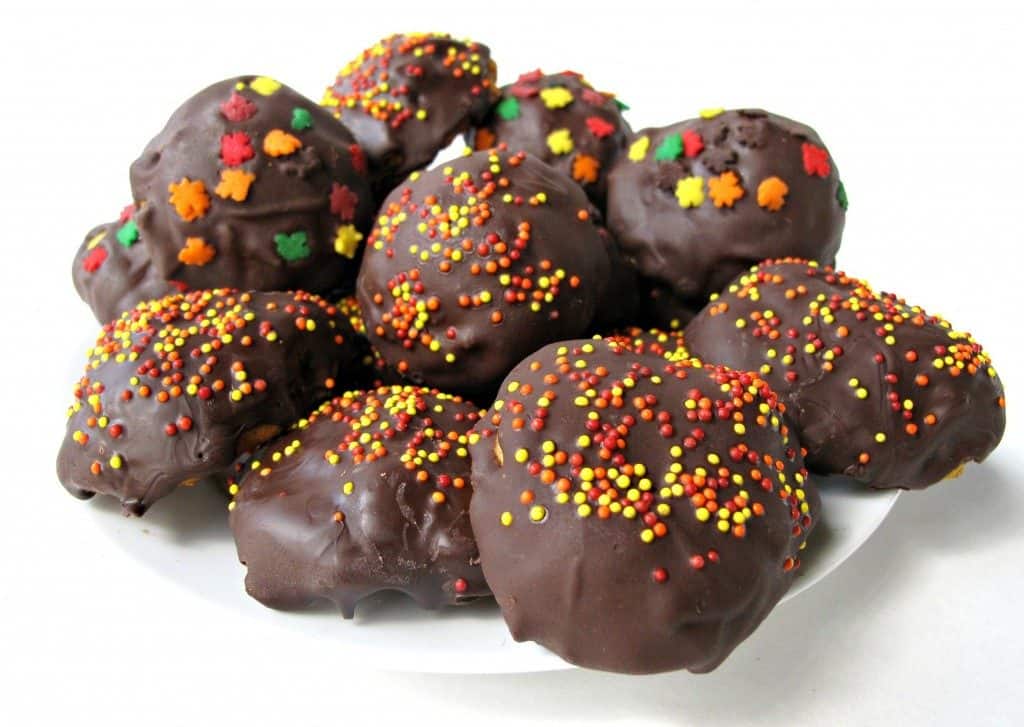 a plate of pumpkin chocolate chip cookies