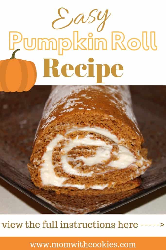 Easy Pumpkin Roll Recipe - www.momwithcookies.com #pumpkinroll #pumpkinrollrecipe #pumpkinrecipe #easypumpkinroll #pumpkinrollwithcreamcheesefilling #bestpumpkinroll #howtomakepumpkinroll