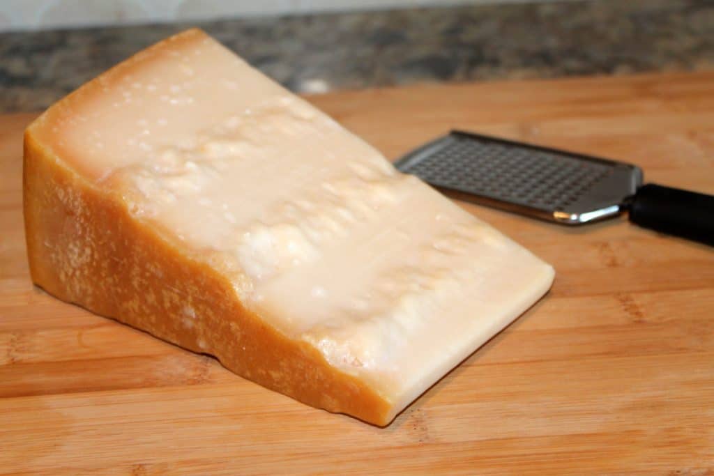 a block of parmesan cheese