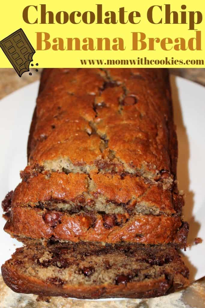 close up of the banana bread with chocolate chips.