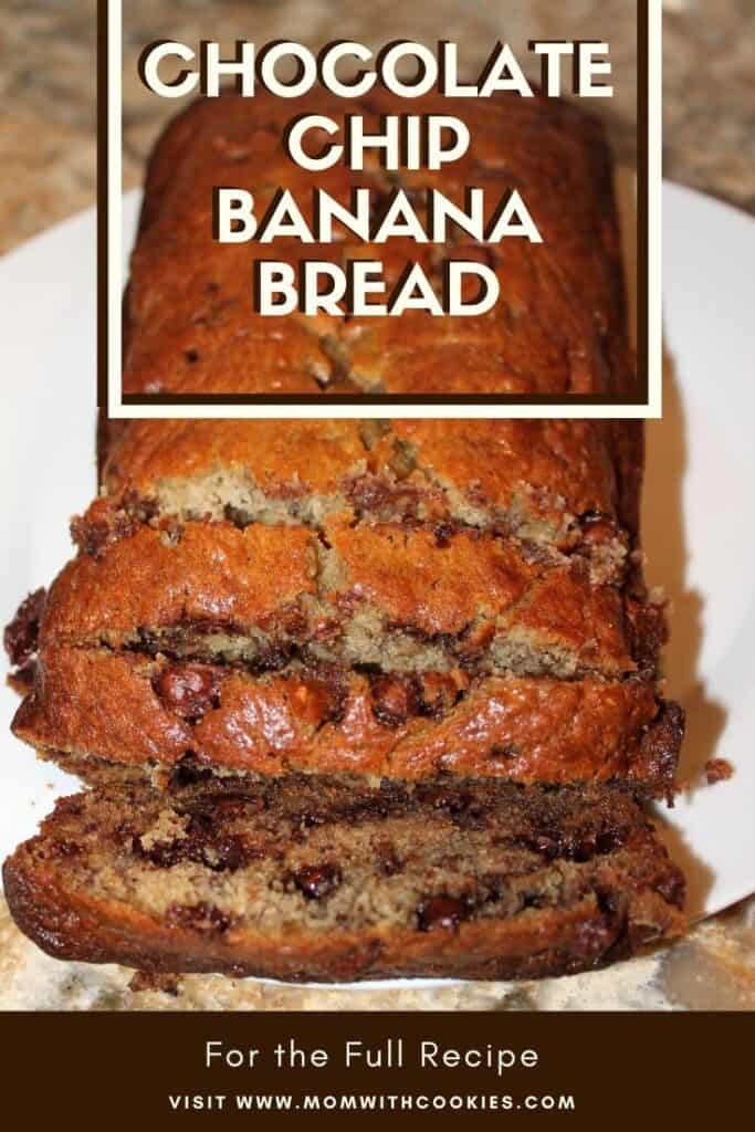 chocolate chip banana bread sliced on a plate