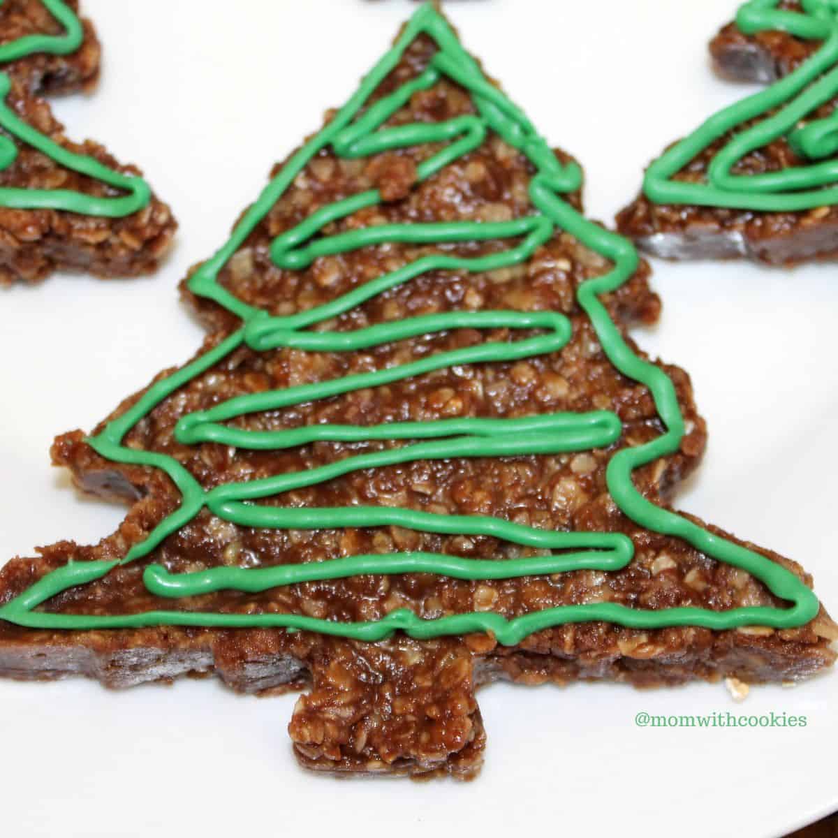 tree shaped no bake cookie with green icing