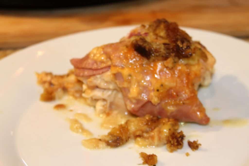 a plate with chicken cordon bleu casserole 