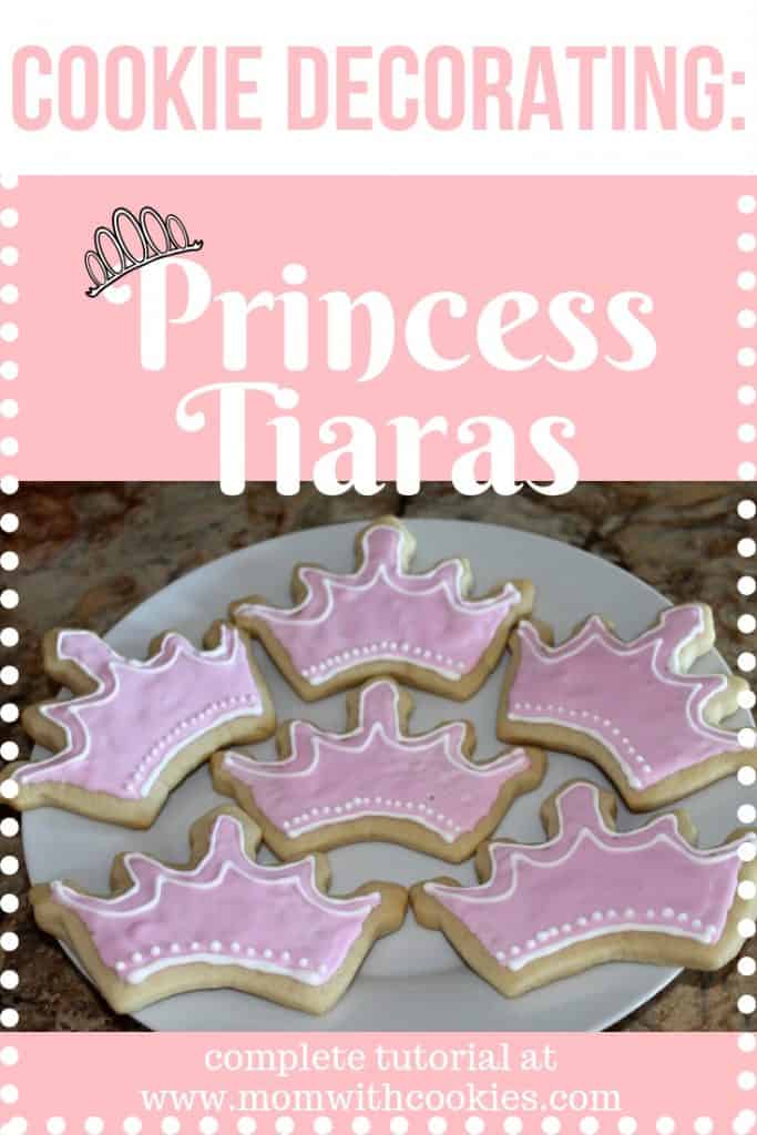 Cookie Decorating: Princess Tiara Cookies - www.momwithcookies.com #princesstiaracookies #cookiedecorating