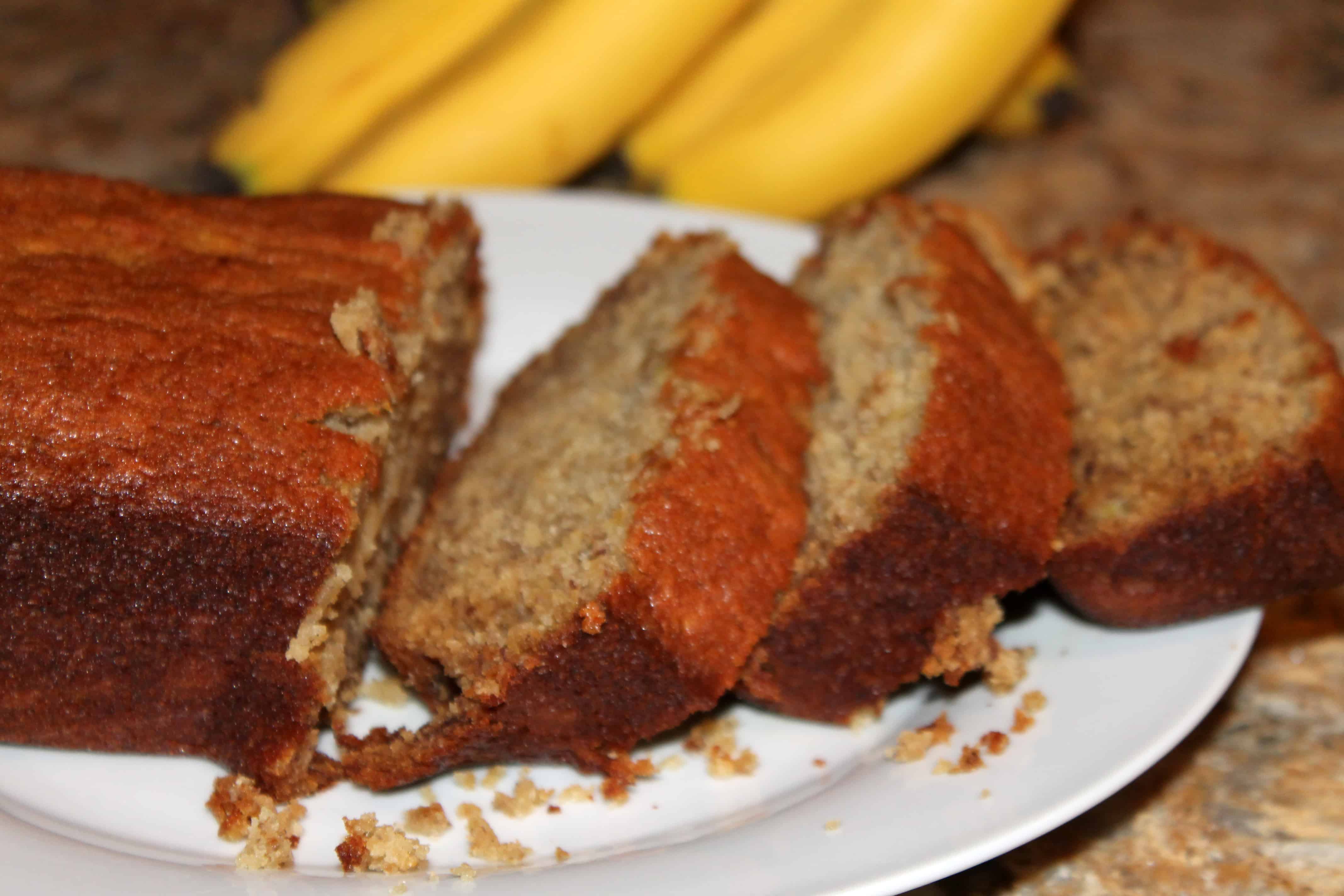 sliced up banana bread on a plate