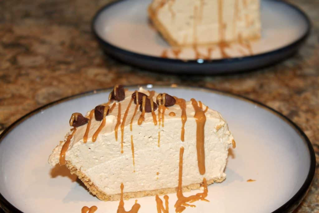 close up image of a slice of peanut butter pie