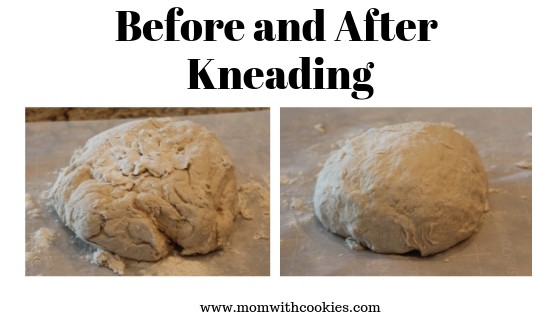 Before and after kneading bread dough.