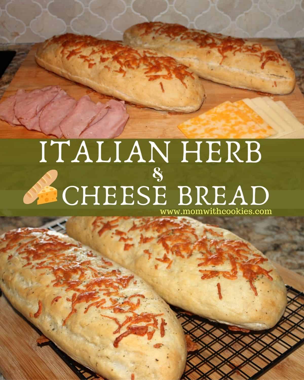 collage of homemade Italian herb and cheese bread