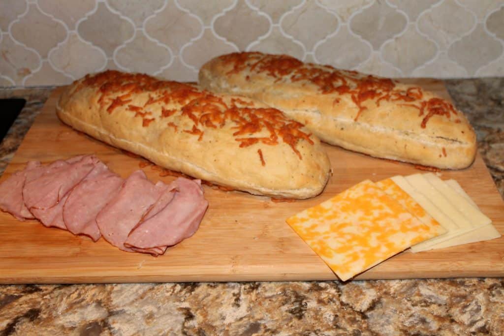 Italian Herbs and Cheese Bread with deli meat and cheese