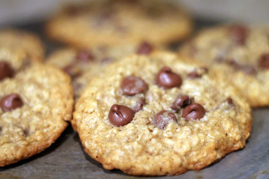 Chewy oatmeal cookies with chocolate chips.