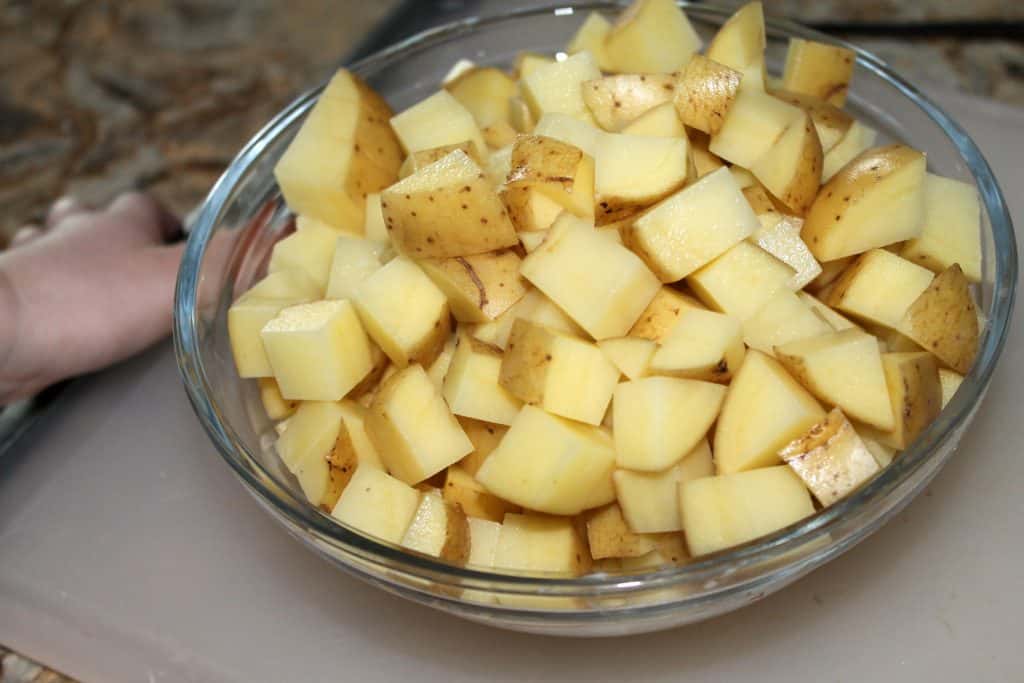 Diced potatoes in a bowl.