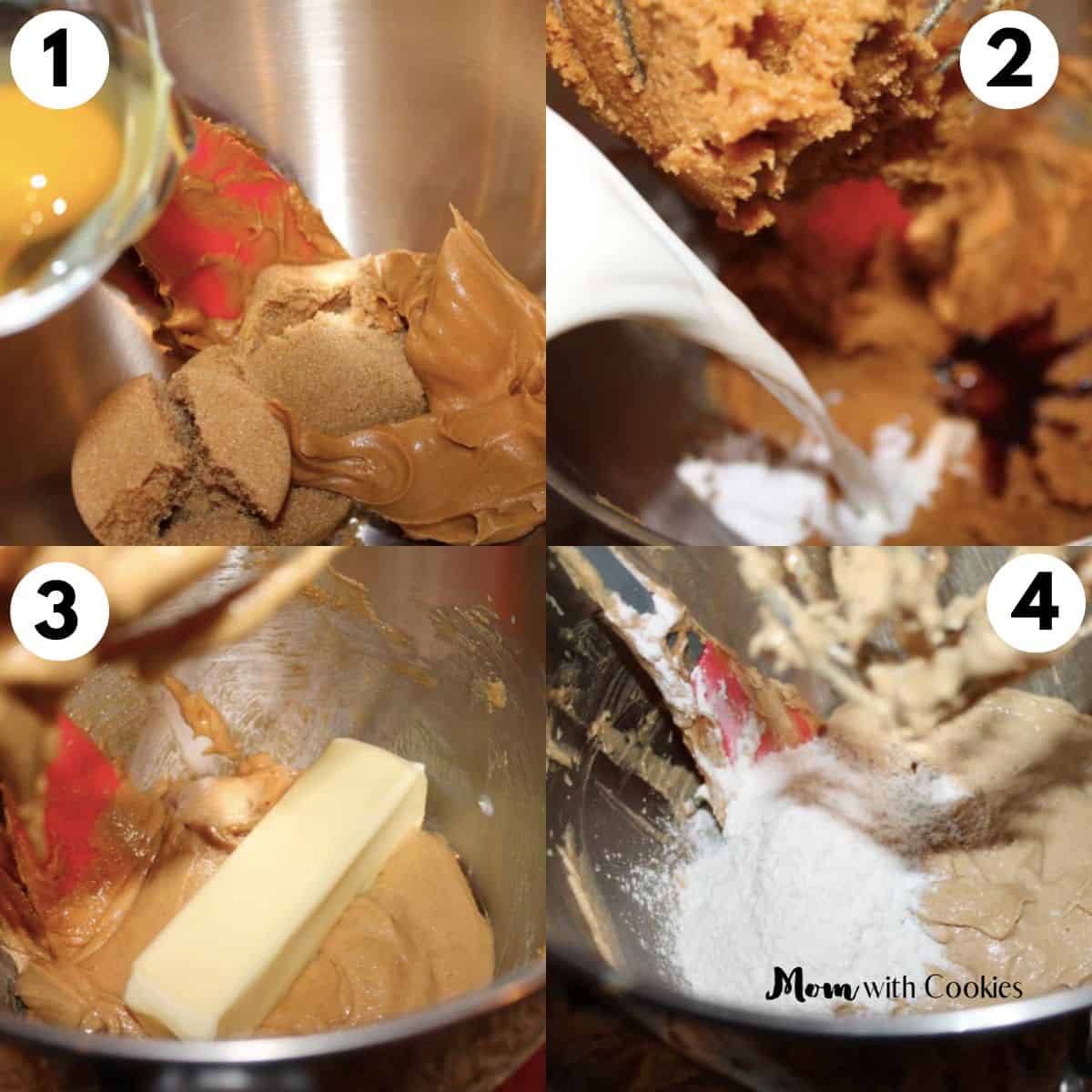 collage of four process shots showing how to make peanut butter blossoms