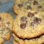 Finished oatmeal chocolate chip cookies stacked