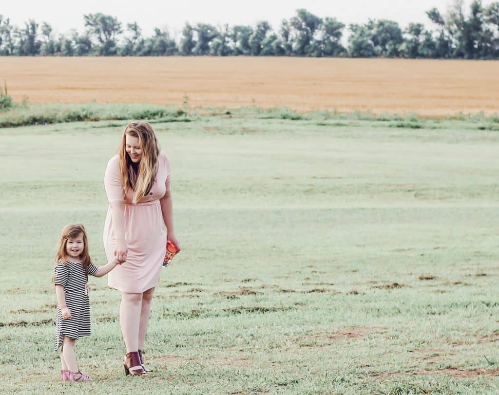 mommy and me picture with mom wearing pinkblush dress