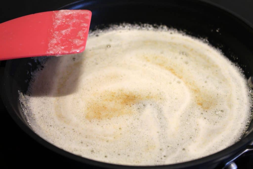 browned butter in frying pan