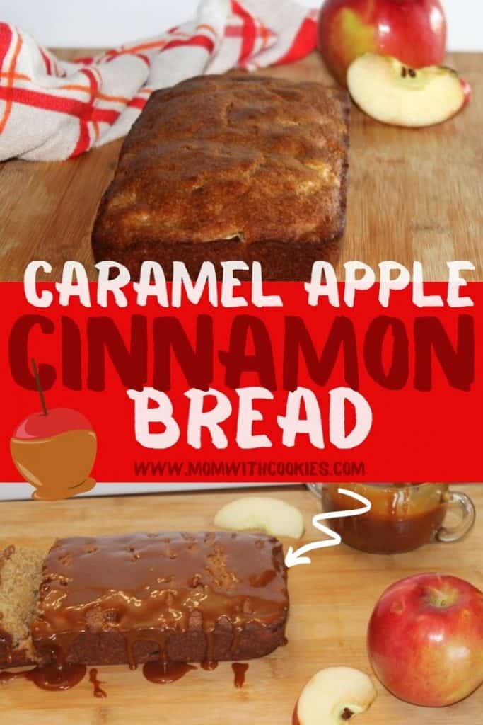 collage of apple bread with caramel on top