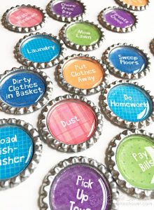 DIY bottle cap chore magnets