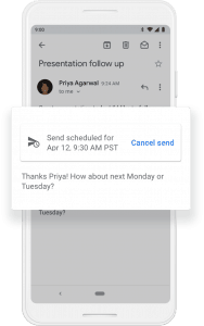 screen shot of gmail schedule emails and replies