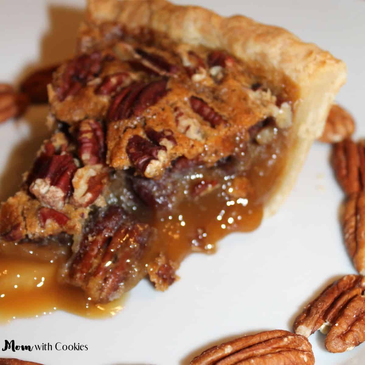 a slice of homemade pecan pie