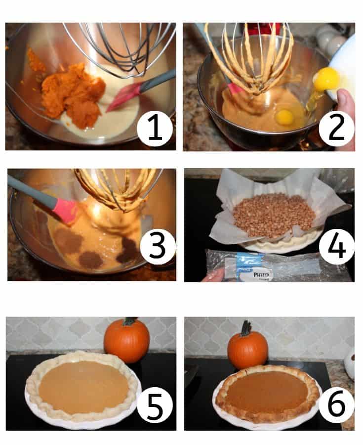 collage of the process shots to make pumpkin pie