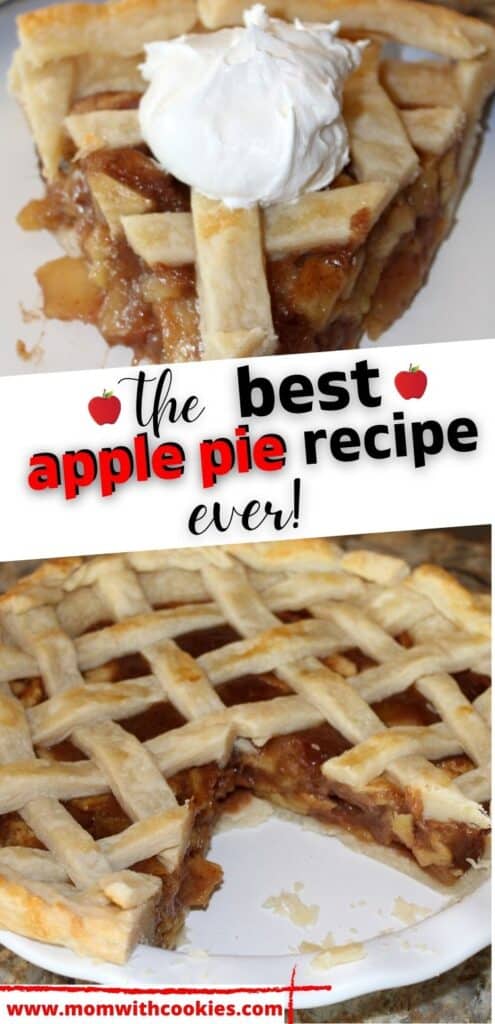 apple lattice pie with text overlay that reads the best apple pie recipe ever