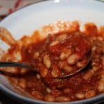 bowl of slow cooker chili and a spoon