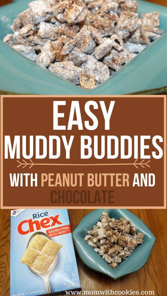 muddy buddies in a fun serving dish