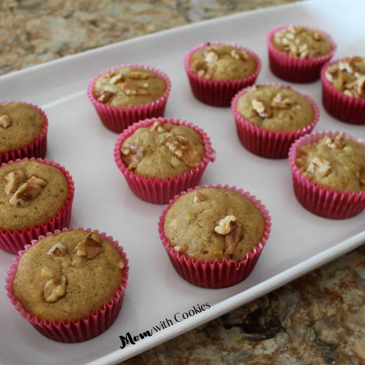 homemade banana nut muffins on a breakfast tray