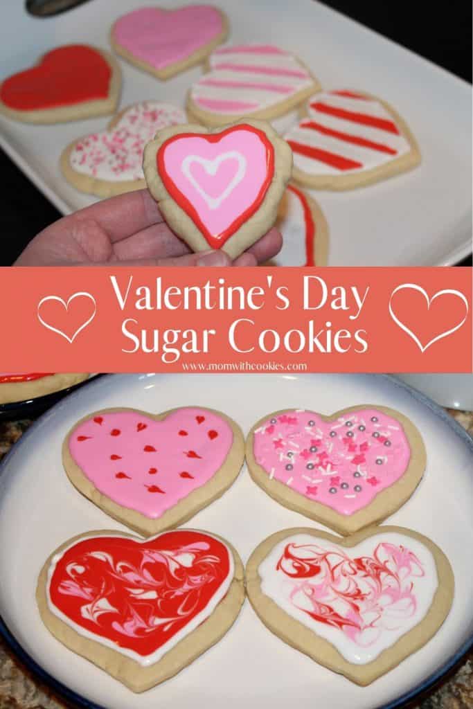 collage of different decorated valentines day heart sugar cookies