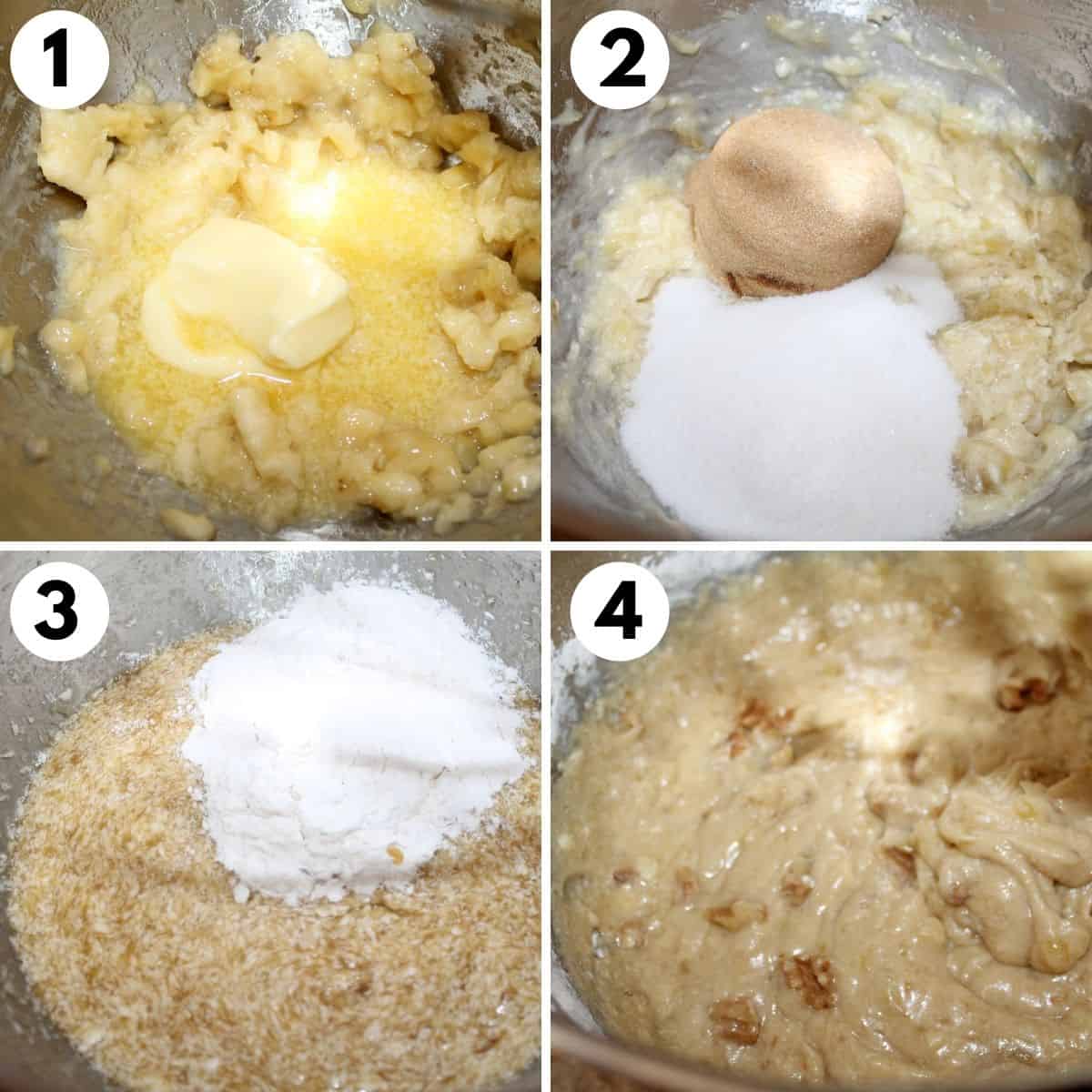 process shots for making banana nut muffins