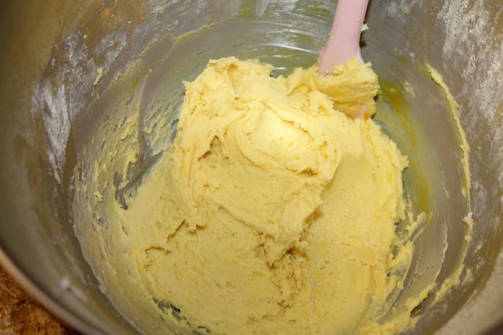 mixing bowl with lemon cookie dough