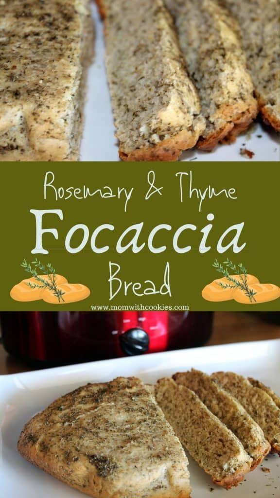 collage of focaccia bread sliced on a plate