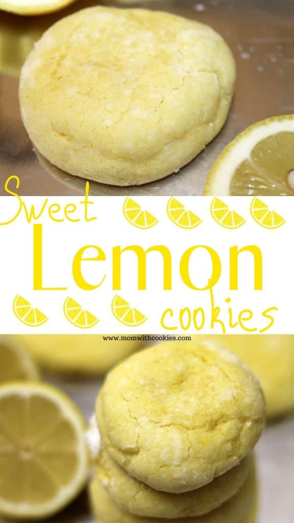 Image designed to share on Pinterest showing lemon crinkle cookies