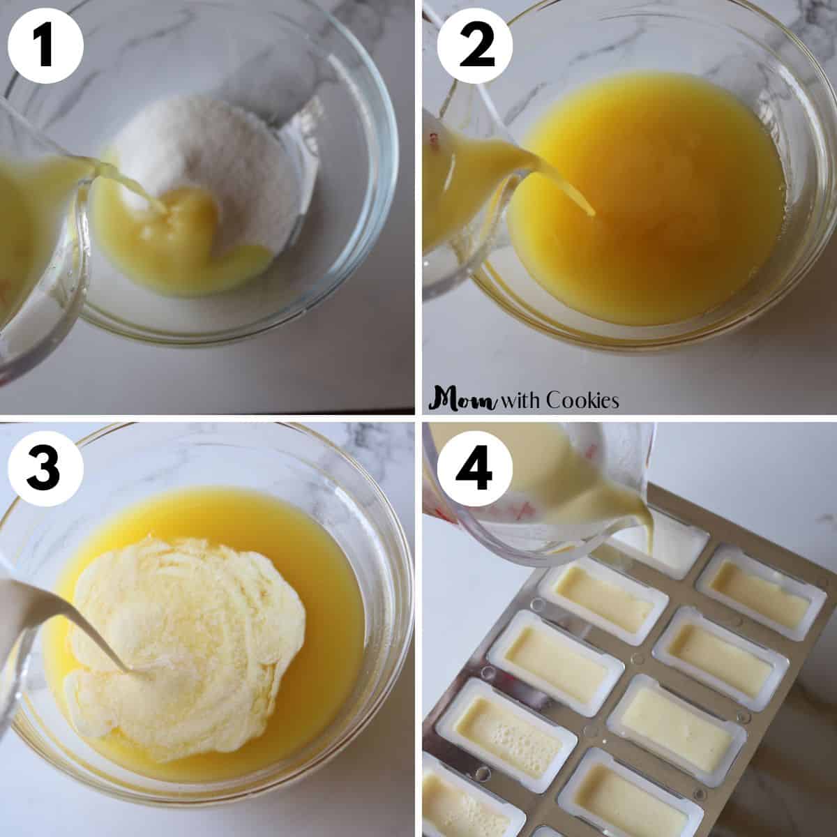 collage of four images showing how to make orange pineapple creamsicles