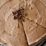 a no bake chocolate cheesecake that has been sliced