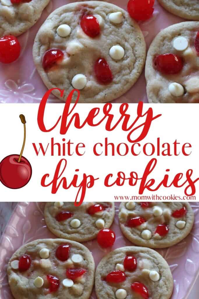 cherry white chocolate chip cookies on a pink plate