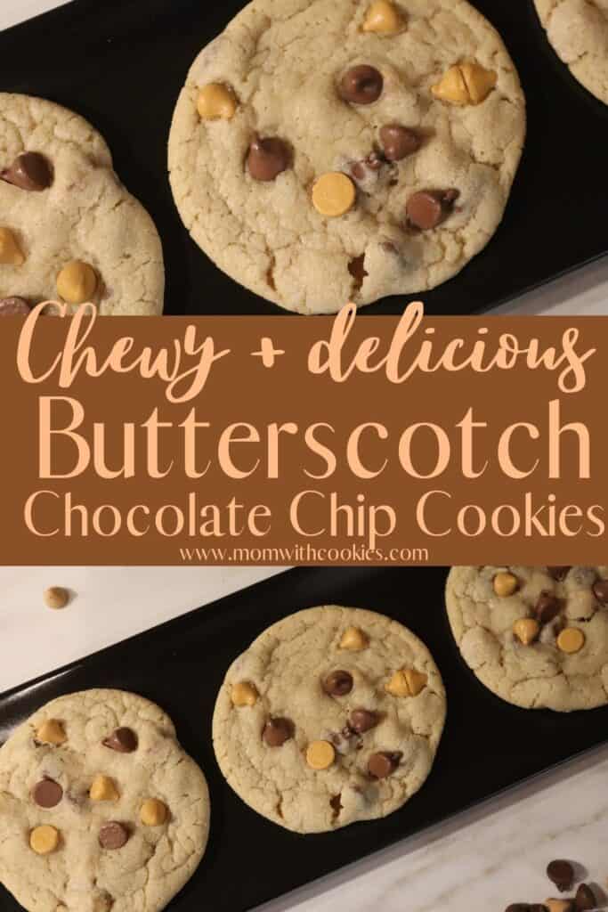 homemade chocolate chip and butterscotch chip cookies on a black plate