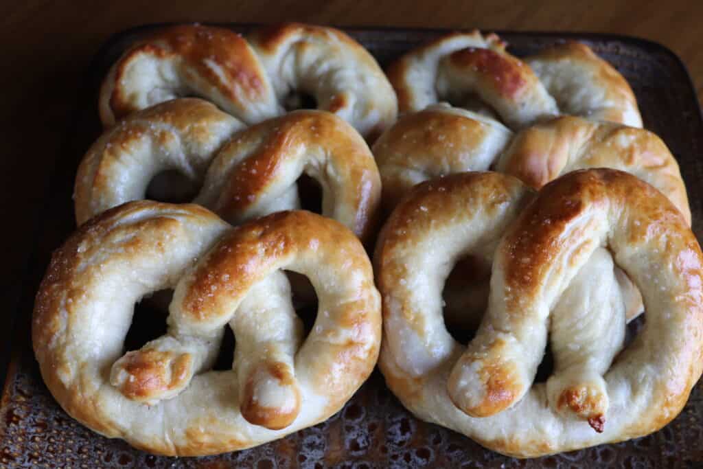 a plate with homemade soft pretzels