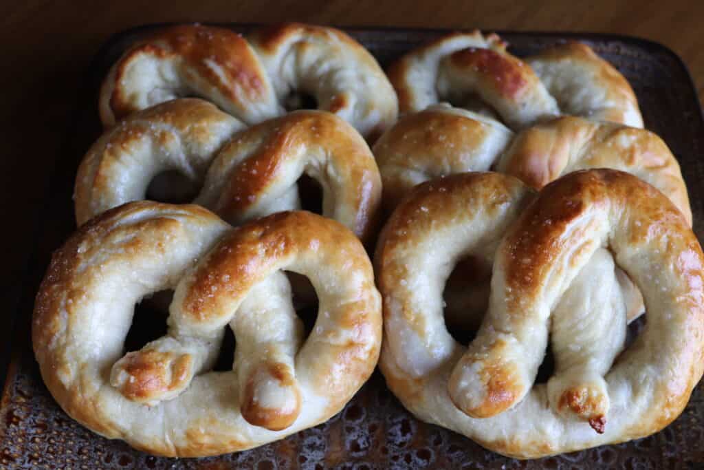 a plate with homemade soft pretzels