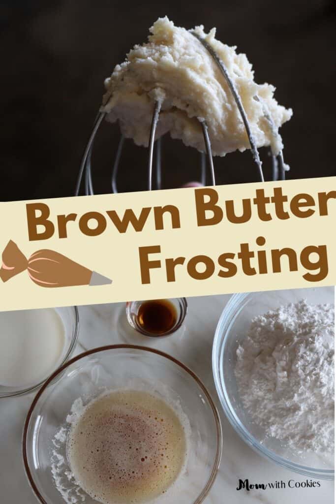 brown butter frosting on a whisk