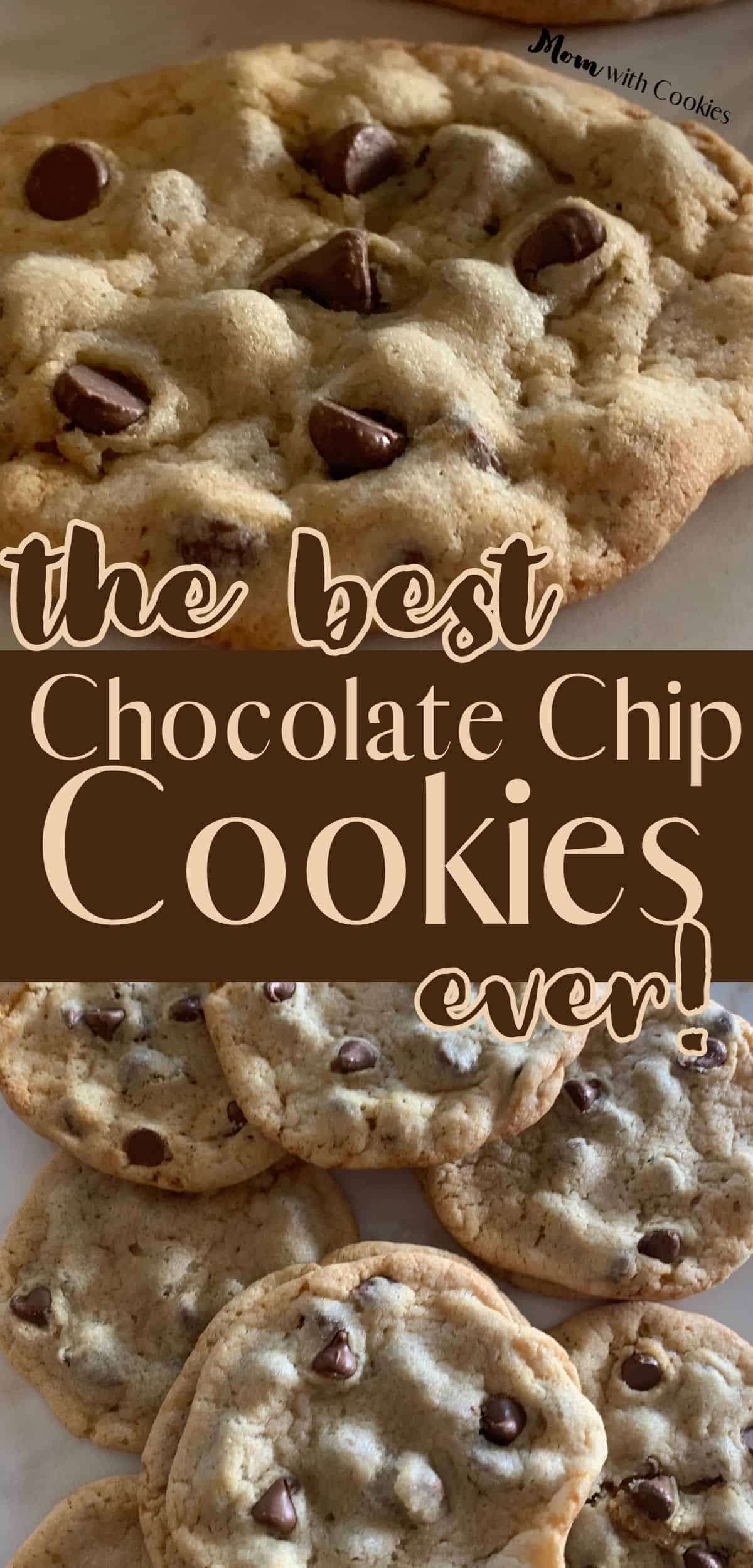 collage of homemade chocolate chip cookies with text overlay that reads the best chocolate chip cookies ever