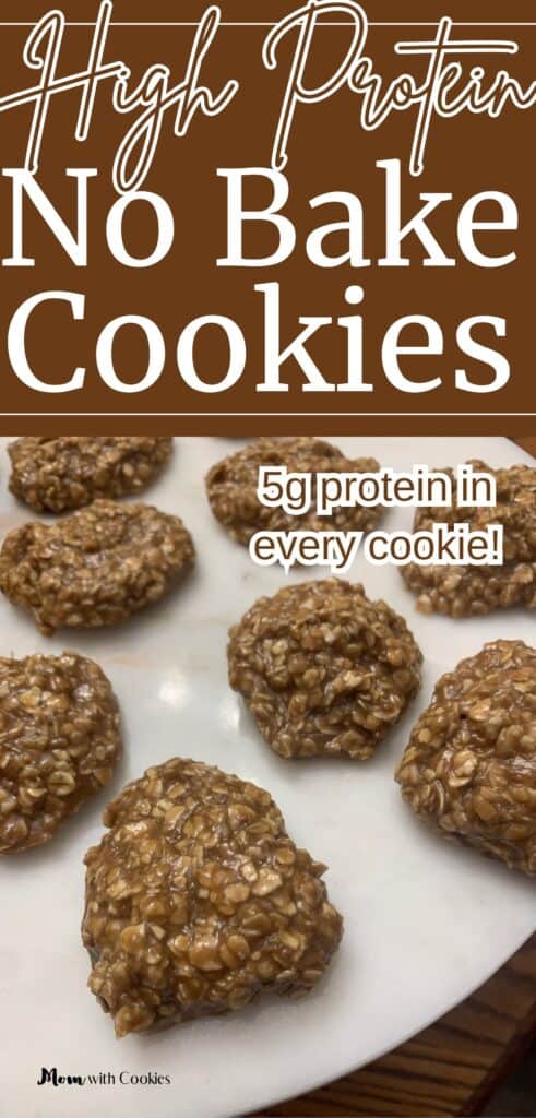 no bake cookies with text overlay that reads high protein no bake cookies five gram protein in every cookie