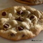 close up image of a homemade chocolate chip cookie